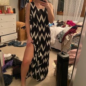 Chevron and black and white maxi dress